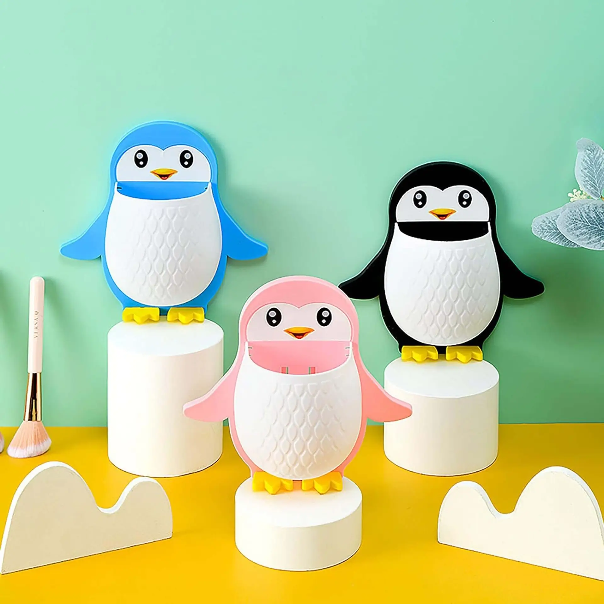 Multifunctional Wall Hanging Mount Shelf Penguin Design Toothbrush Holder (Radom Color) - Image 2