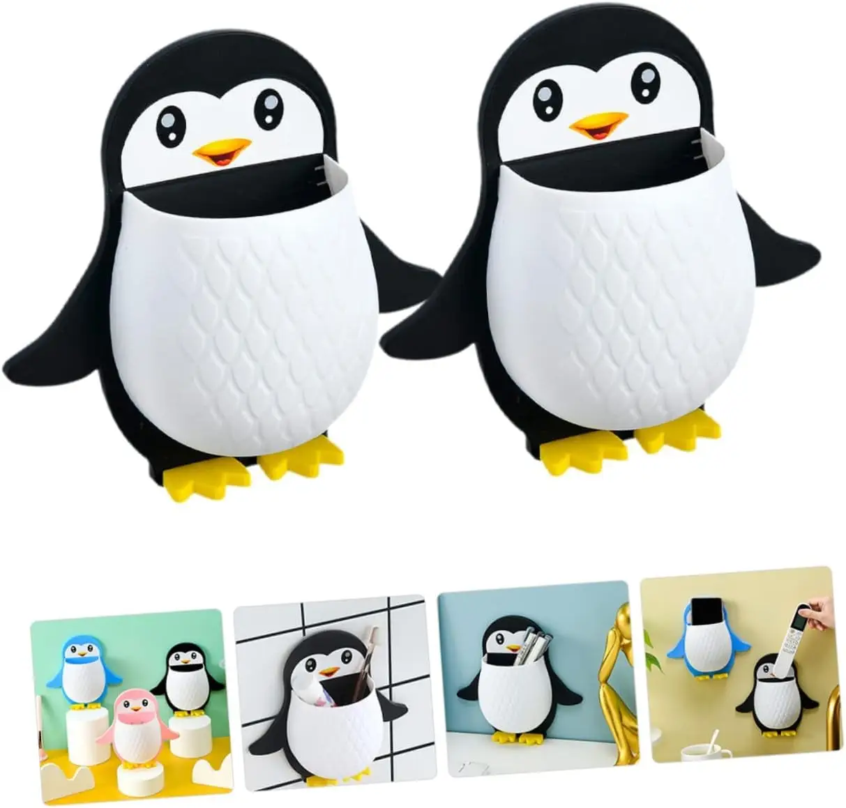 Multifunctional Wall Hanging Mount Shelf Penguin Design Toothbrush Holder (Radom Color) - Image 3