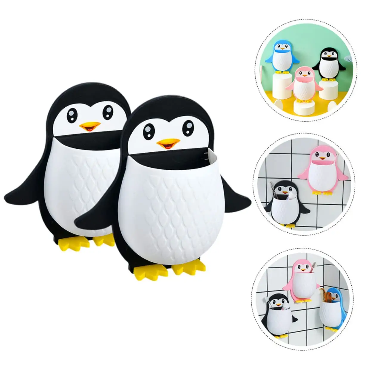 Multifunctional Wall Hanging Mount Shelf Penguin Design Toothbrush Holder (Radom Color) - Image 4
